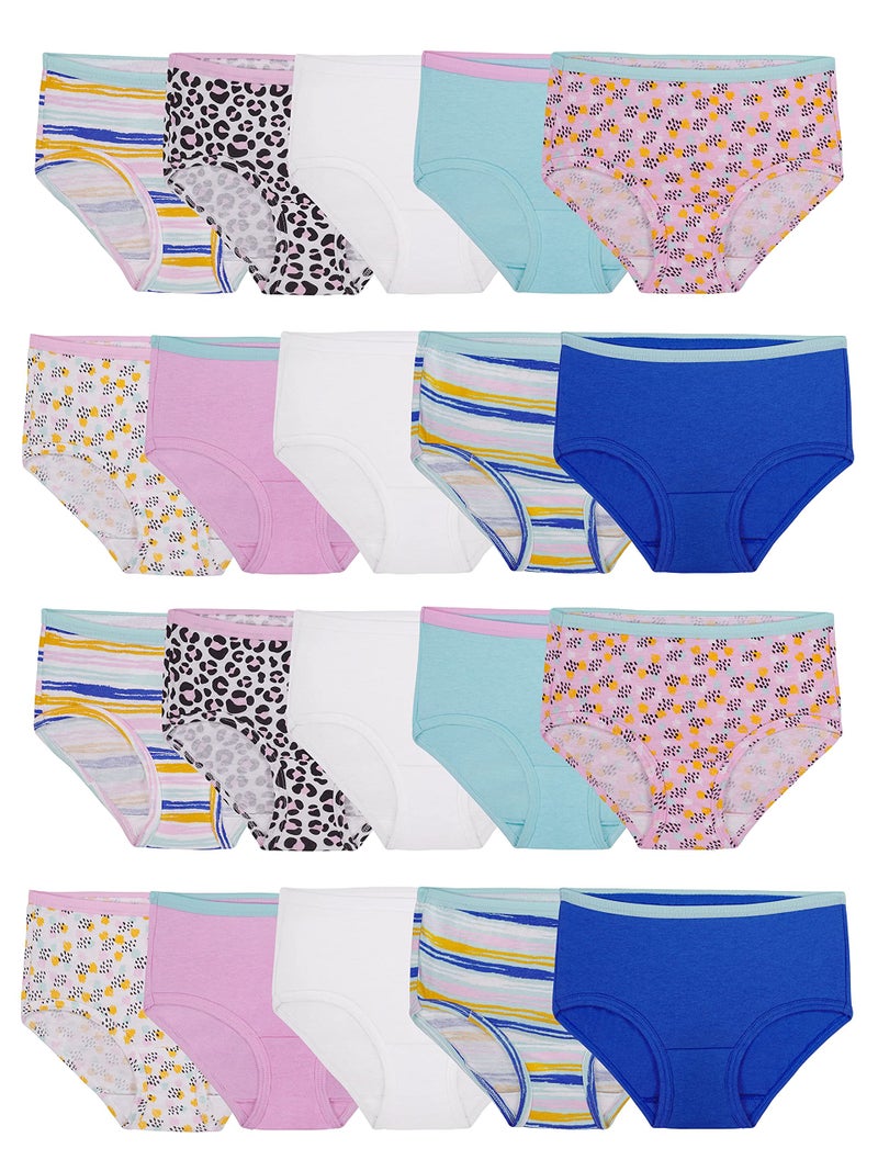 Fruit of the Loom Girls' Tag Free Cotton Brief Underwear Multipacks, Brief-20 Pack-White/Stripes/Animal Print, 8 - Image 1