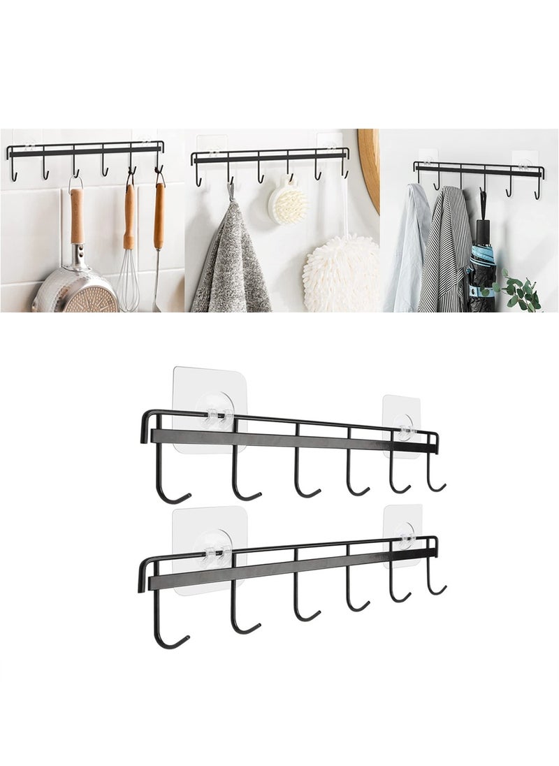 SYOSI - Adhesive Wall Hooks Rack Kitchen Rail, Utensil Hangers with 6 Hooks Space Saving Wall Utensil Holder Kitchen Utensil Hooks NO Drilling Waterproof Hook for Kitchen Bathroom Bedroom (2 Pack) - Image 1