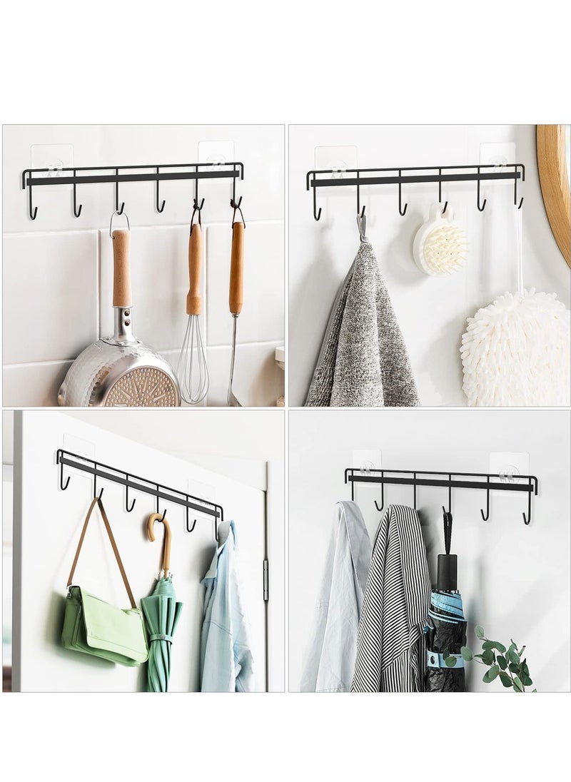 SYOSI - Adhesive Wall Hooks Rack Kitchen Rail, Utensil Hangers with 6 Hooks Space Saving Wall Utensil Holder Kitchen Utensil Hooks NO Drilling Waterproof Hook for Kitchen Bathroom Bedroom (2 Pack) - Image 1