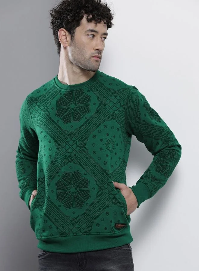The Indian Garage Co Men Regular Fit Floral Crew Neck Full Sleeves Sweatshirt