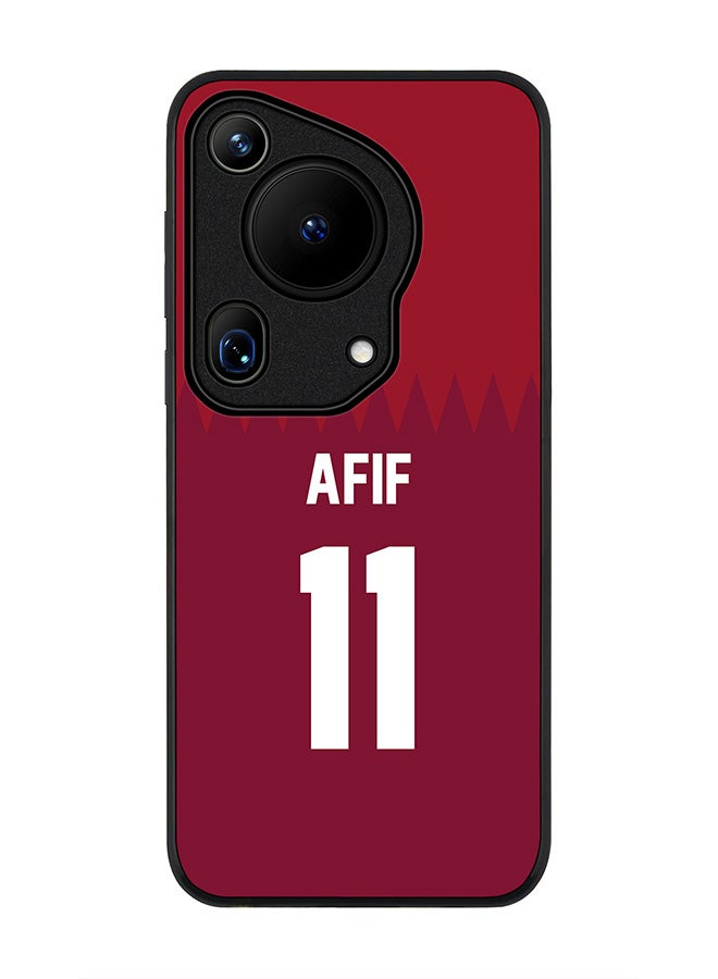 Stylizedd Rugged Black edge case for Huawei Pura 70 Ultra, Slim fit Soft Case Flexible Anti Drop TPU Gel Thin Cover - Football Team - Qatar, Player Name - Afif - Image 1