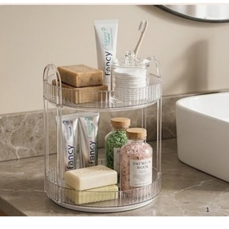 360 Degree Rotating Multi-Purpose Organizer for Dressing Table, Organizer Rack for Cosmetics, Spices, Bathroom and Office Supplies (Transparent White, 2 Layers) - Image 3