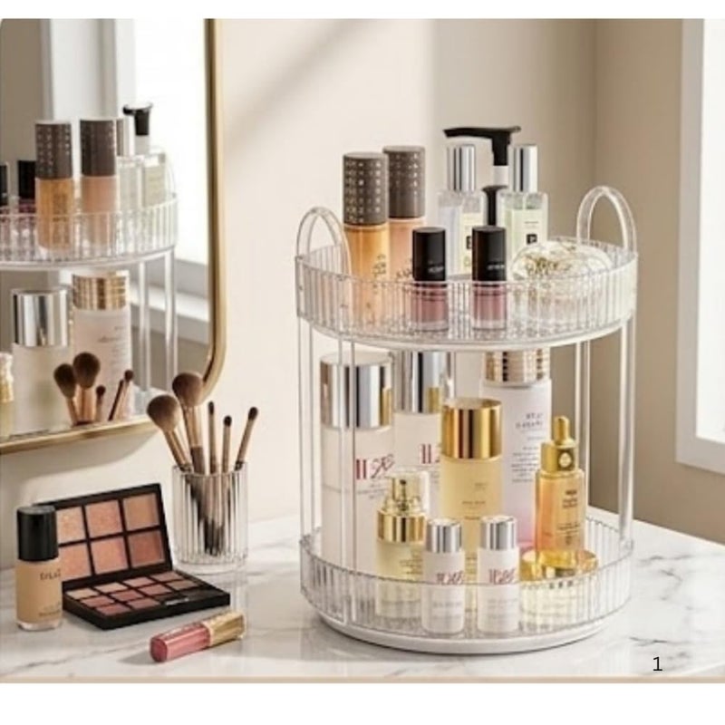 360 Degree Rotating Multi-Purpose Organizer for Dressing Table, Organizer Rack for Cosmetics, Spices, Bathroom and Office Supplies (Transparent White, 2 Layers) - Image 2