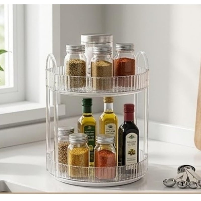 360 Degree Rotating Multi-Purpose Organizer for Dressing Table, Organizer Rack for Cosmetics, Spices, Bathroom and Office Supplies (Transparent White, 2 Layers) - Image 1
