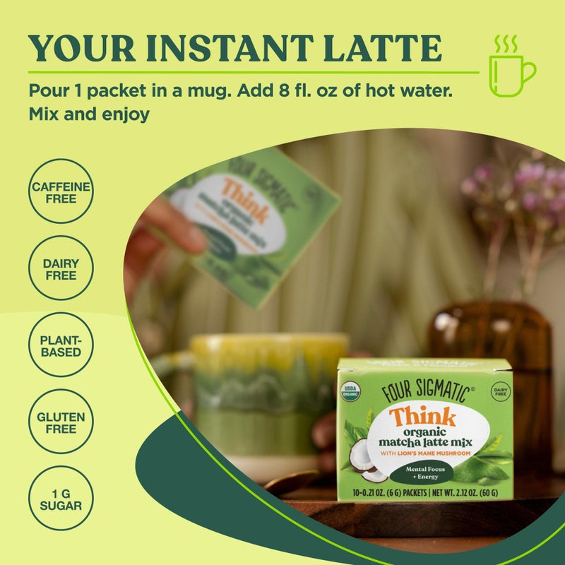Four Sigmatic Mix Lions Mane Organic 10 Count , Matcha Latte, 2.12 Ounce - Image 2