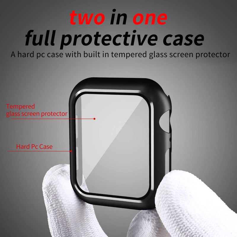 Smiling Case Compatible with Apple Watch SE 3 (2025)/ SE 2/ SE/Series 6/5/4 40mm with Built in Tempered Glass Screen Protector, Overall Protective Hard PC Case Ultra-Thin Cove r- Black - Image 2