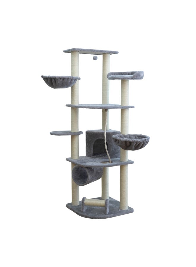 Catry Cat Tree Tower Condo with Scratching Posts & Platforms Beige 55x55x171cm - Image 1