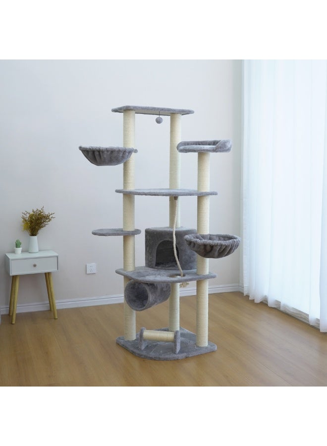 Catry Cat Tree Tower Condo with Scratching Posts & Platforms Beige 55x55x171cm - Image 2