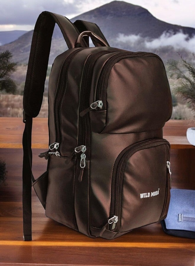 WILD MODA Premium Faux Leather Laptop Backpack for Men and Women 25 L Laptop Backpack (Brown) - Image 2