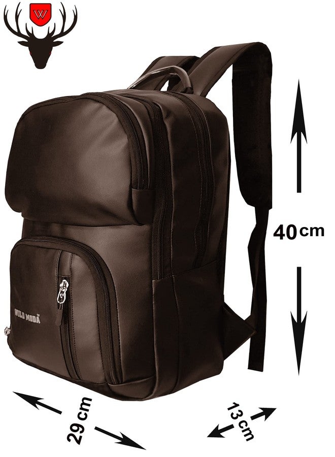 WILD MODA Premium Faux Leather Laptop Backpack for Men and Women 25 L Laptop Backpack (Brown) - Image 4