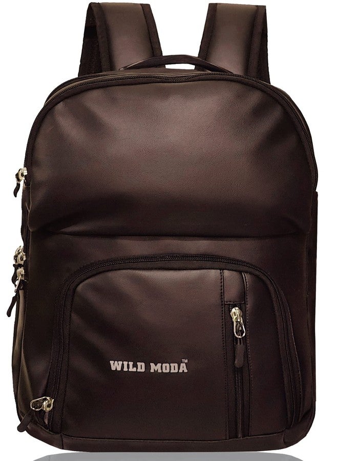 WILD MODA Premium Faux Leather Laptop Backpack for Men and Women 25 L Laptop Backpack (Brown) - Image 5