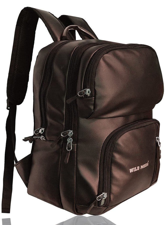 WILD MODA Premium Faux Leather Laptop Backpack for Men and Women 25 L Laptop Backpack (Brown) - Image 1