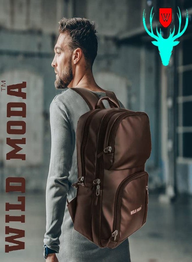 WILD MODA Premium Faux Leather Laptop Backpack for Men and Women 25 L Laptop Backpack (Brown) - Image 3