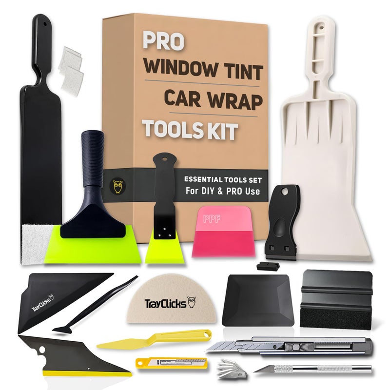 TRAYCLICKS Window Tint Tools kit Vinyl Wrap Tool for Car Tinting Windshield Back Window Squeegee Bulldozer Squeegee Scrubber Paddle Rubber for Car Wrapping PPF Film Installation Auto Tint Kit Professional - Image 1
