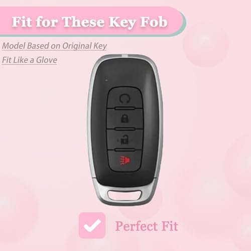 JAMCARI Key Fob Cover for Nissan - 4 Buttons Soft TPU Key Fob Case for 2023 2024 Pathfinder Rogue Versa kicks 2025 Sentra Patrol Armada Full Protection Car Key Cover with Bling Keychain (Pink) - Image 2