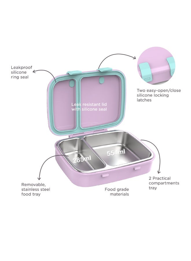 Hydrobrew Steel Core Bento Lunch Box 839ml w/ SipSwitch Insulated Water Bottle 720ml | Stainless Steel Leakproof Meal Box – Orchid Mist - Image 5