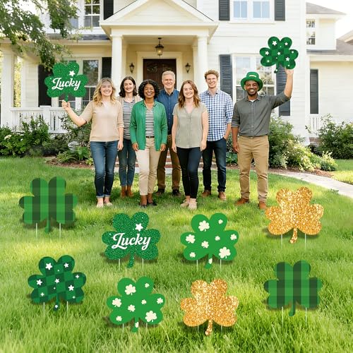ComboJoy 10 Pcs St Patrick's Day Decorations Outdoor, St Patricks Day Decorations Yard Signs with Stakes, Large Green and Gold Clover Signs for Irish-Themed Party Favor, Shamrock Decor for Yard Lawn Garden - Image 5