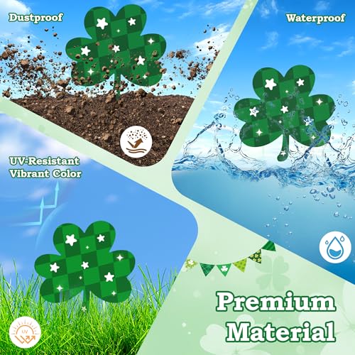 ComboJoy 10 Pcs St Patrick's Day Decorations Outdoor, St Patricks Day Decorations Yard Signs with Stakes, Large Green and Gold Clover Signs for Irish-Themed Party Favor, Shamrock Decor for Yard Lawn Garden - Image 4