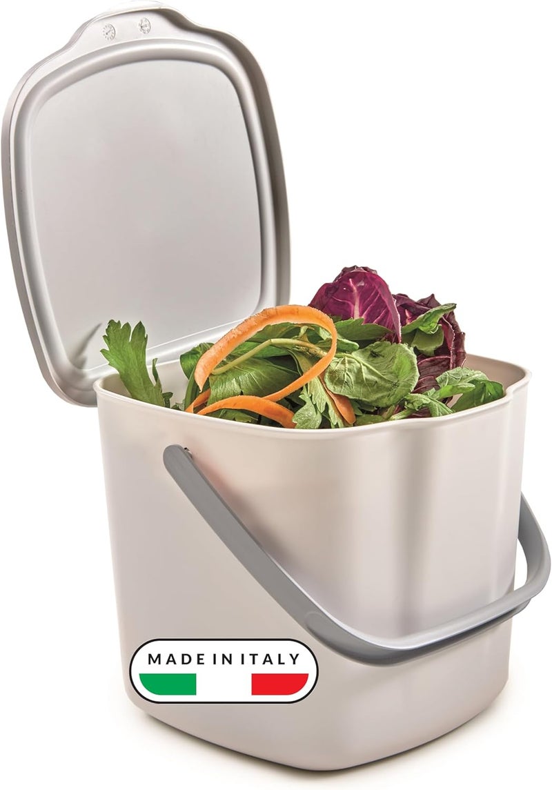 Snips Food Waste Compost Bin with Lid and Handle 3L, Compost Bin for Kitchen, Bin Food Waste for Hanging 20.5 x 18.5 x 16.7, Made in Italy, BPA Free - Image 1