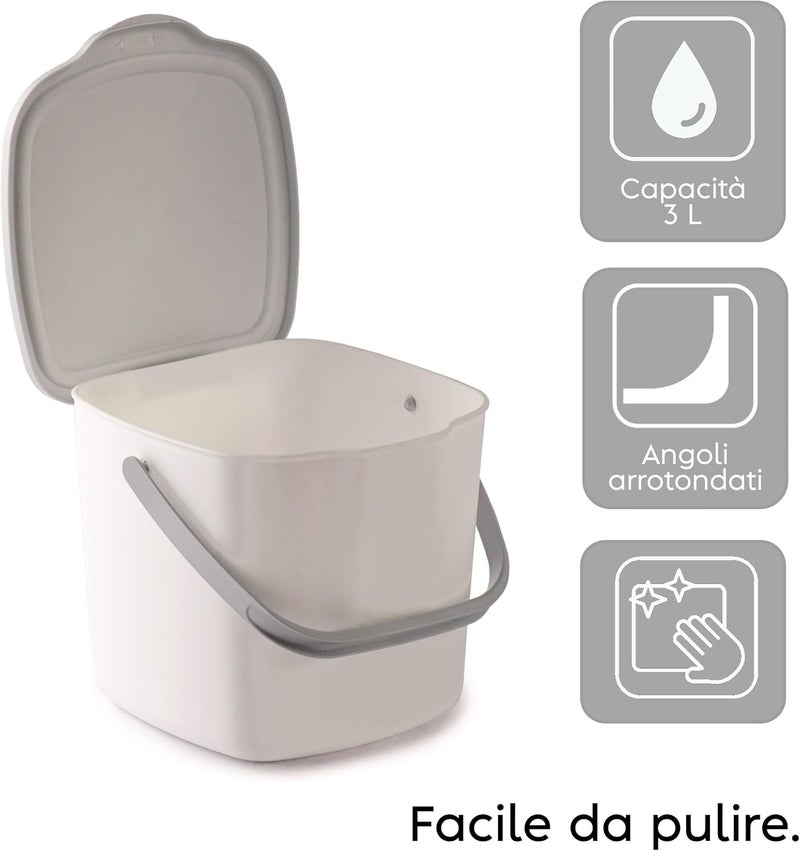 Snips Food Waste Compost Bin with Lid and Handle 3L, Compost Bin for Kitchen, Bin Food Waste for Hanging 20.5 x 18.5 x 16.7, Made in Italy, BPA Free - Image 5