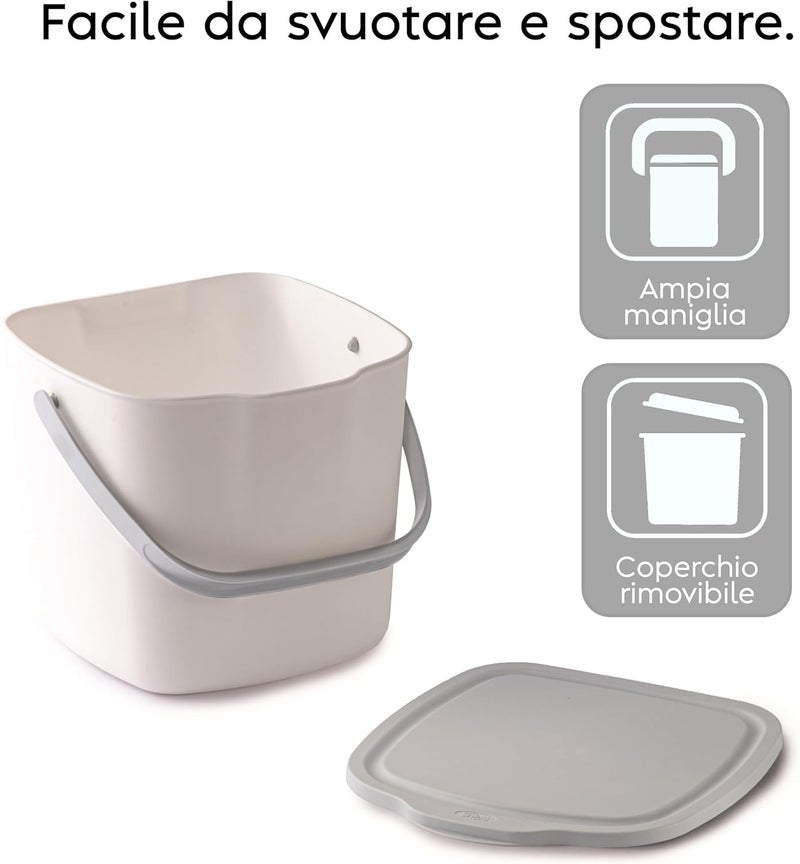 Snips Food Waste Compost Bin with Lid and Handle 3L, Compost Bin for Kitchen, Bin Food Waste for Hanging 20.5 x 18.5 x 16.7, Made in Italy, BPA Free - Image 3