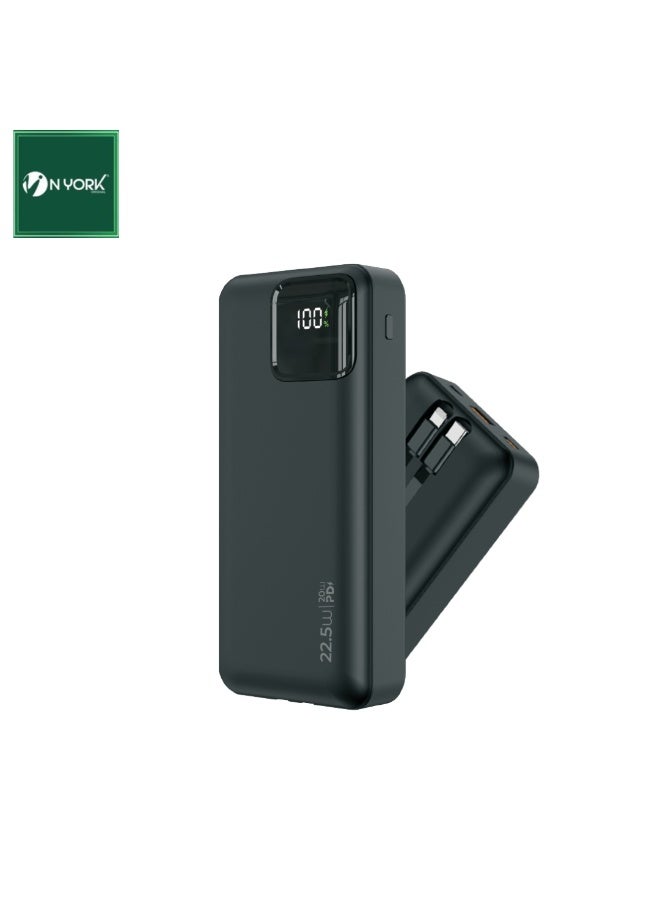 NYORK 20000 mAh Power Bank 22.5W with 2 inbuilt cables Lightning And Type C , Fast Charing, Digital Display - PB513 - Image 1