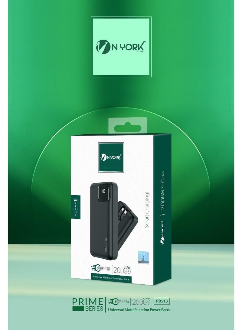 NYORK 20000 mAh Power Bank 22.5W with 2 inbuilt cables Lightning And Type C , Fast Charing, Digital Display - PB513 - Image 3