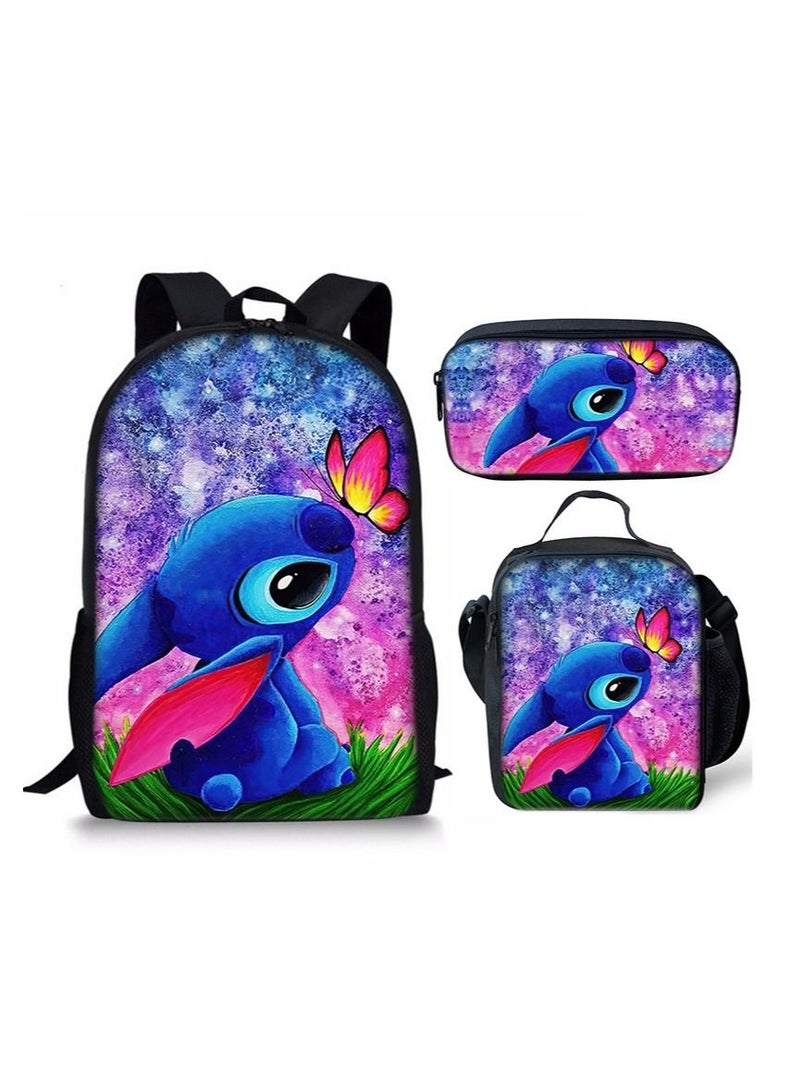 Y&D 3 Piece Stitch 3D Print Insulated Lunch Backpack Set Multicolour - Image 1