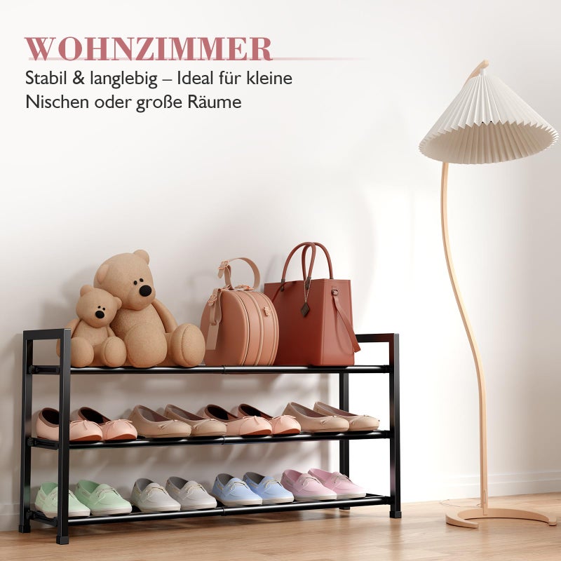 Bumusty 3-Tier Expandable Shoe Rack for Closet, 18â€œ-33â€ Adjustable Shoe Rack for Small Space, Small Shoe Organizer for Front Door, Sturdy Metal, Black - Image 4