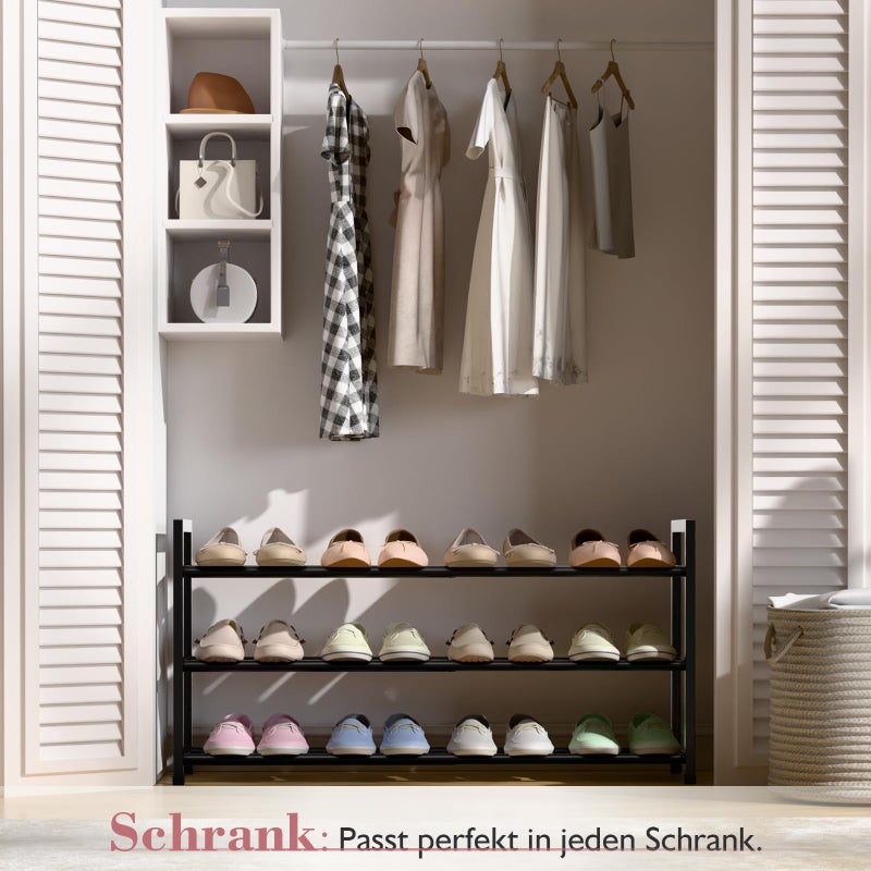 Bumusty 3-Tier Expandable Shoe Rack for Closet, 18â€œ-33â€ Adjustable Shoe Rack for Small Space, Small Shoe Organizer for Front Door, Sturdy Metal, Black - Image 2