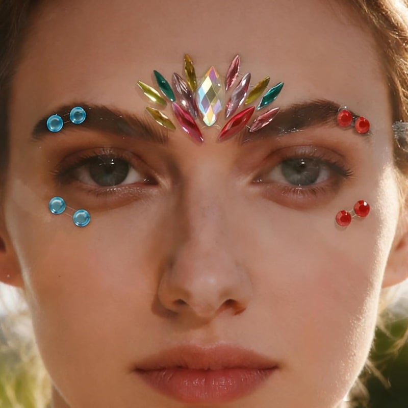 24 Pcs Self-Adhesive Face Gems, Decorative Rhinestone Stickers for World Cup, Fan Cheering Makeup, Acrylic, Teams Style - Image 4
