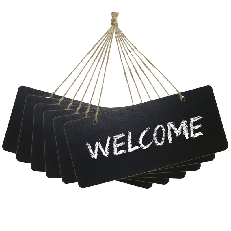 IFAMIO Chalkboard Hanging Signs Erasable Wood Rectangle Small Vintage Rustic Blackboard Message Memo Display for Wedding, Bar, Restaurant, Kitchen Pantry & Wall Decor, 6 Pack - Image 1
