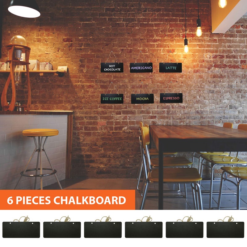 IFAMIO Chalkboard Hanging Signs Erasable Wood Rectangle Small Vintage Rustic Blackboard Message Memo Display for Wedding, Bar, Restaurant, Kitchen Pantry & Wall Decor, 6 Pack - Image 3