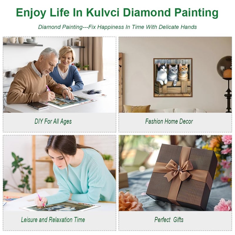 Kulvci Cat Diamond Painting Kits for Adults, Diamond Art Kits for Beginners, 5D DIY Full Drill Gem Craft for Home Decor Gift 12x12inch - Image 3