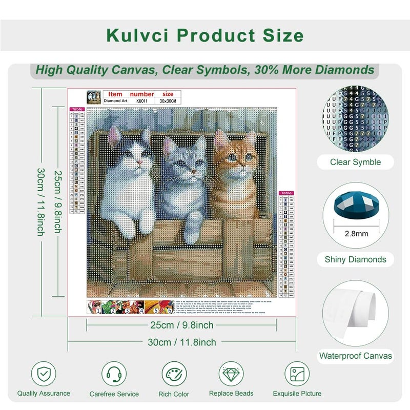 Kulvci Cat Diamond Painting Kits for Adults, Diamond Art Kits for Beginners, 5D DIY Full Drill Gem Craft for Home Decor Gift 12x12inch - Image 4