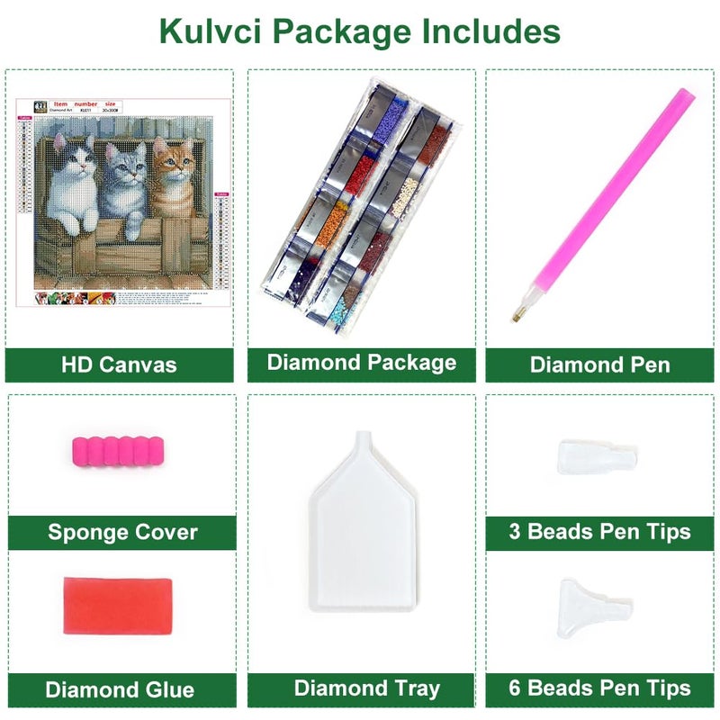 Kulvci Cat Diamond Painting Kits for Adults, Diamond Art Kits for Beginners, 5D DIY Full Drill Gem Craft for Home Decor Gift 12x12inch - Image 5