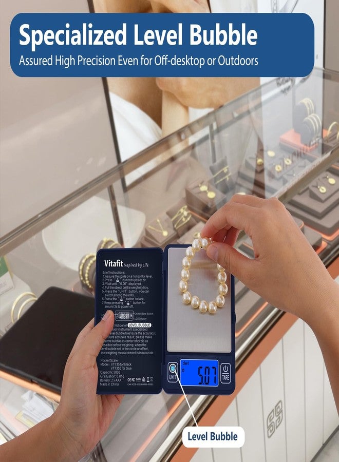Vitafit 500g Digital Gram Scale in 0.01g, High Accuracy Assured by Built-in Level Bubble, Scale Professional Since 2001, Pocket Scale for Multi-Function: Kitchen, Food, Jewelry, Lab, Coffee, Blue - Image 4