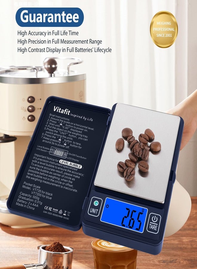 Vitafit 500g Digital Gram Scale in 0.01g, High Accuracy Assured by Built-in Level Bubble, Scale Professional Since 2001, Pocket Scale for Multi-Function: Kitchen, Food, Jewelry, Lab, Coffee, Blue - Image 2