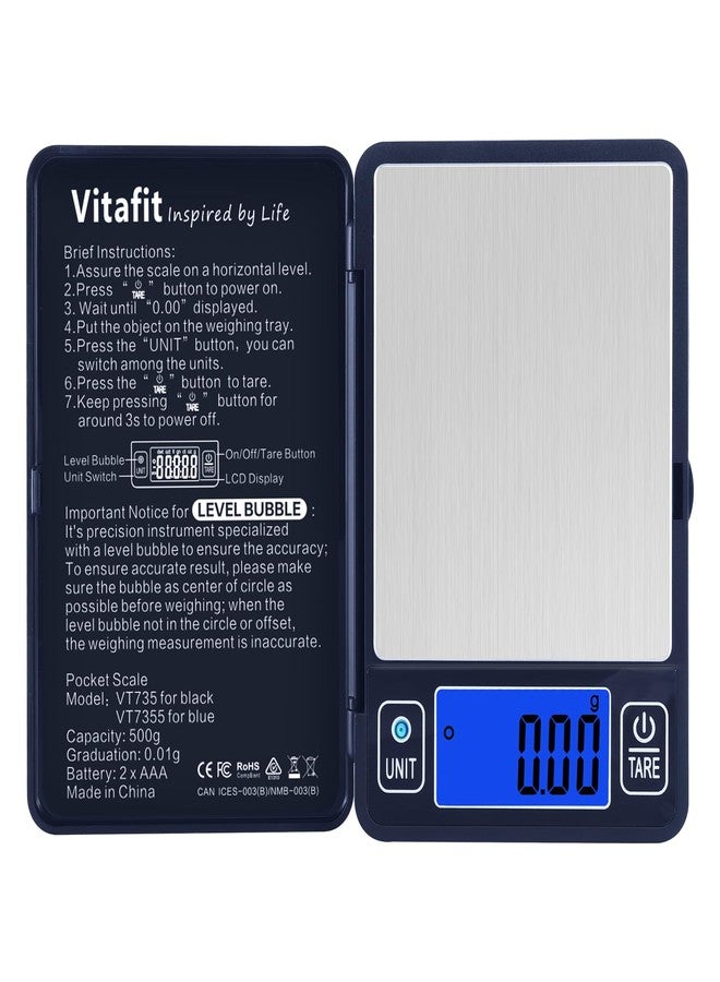 Vitafit 500g Digital Gram Scale in 0.01g, High Accuracy Assured by Built-in Level Bubble, Scale Professional Since 2001, Pocket Scale for Multi-Function: Kitchen, Food, Jewelry, Lab, Coffee, Blue - Image 1