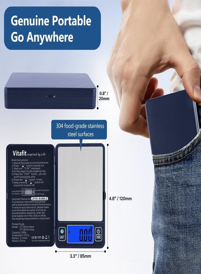 Vitafit 500g Digital Gram Scale in 0.01g, High Accuracy Assured by Built-in Level Bubble, Scale Professional Since 2001, Pocket Scale for Multi-Function: Kitchen, Food, Jewelry, Lab, Coffee, Blue - Image 3