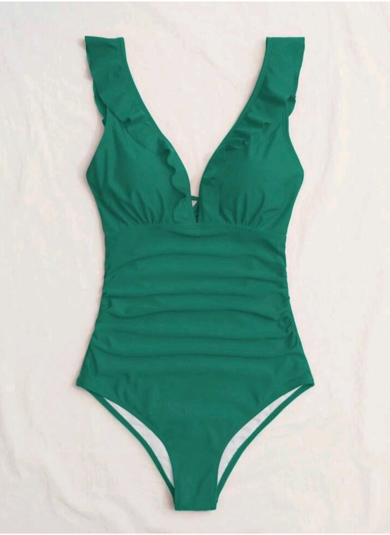 Shein SHEIN Swim Women's Ruched & Pleated One Piece Swimsuit, Summer Beach Swimwear  - Image 4