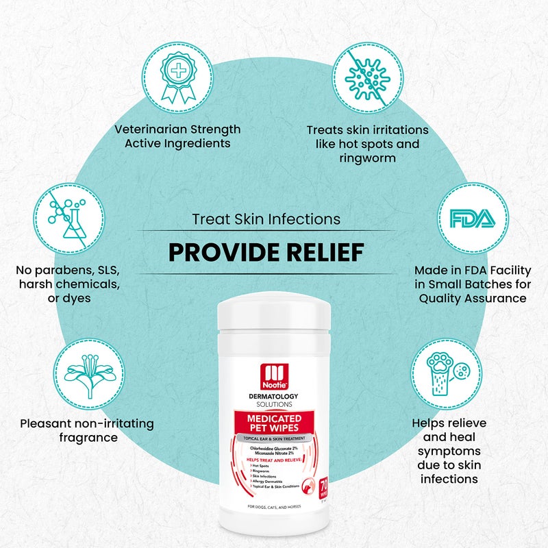 Nootie Medicated Dog Wipes, 2% Chlorhexidine and 2% Miconazole Formulated Pet Wipes for Dogs and Cats - 5"x 6" Size XL Wipes - 70 Count - Sold in Over 10,000 Vet Clinics and Pet Stores Worldwide - Image 3