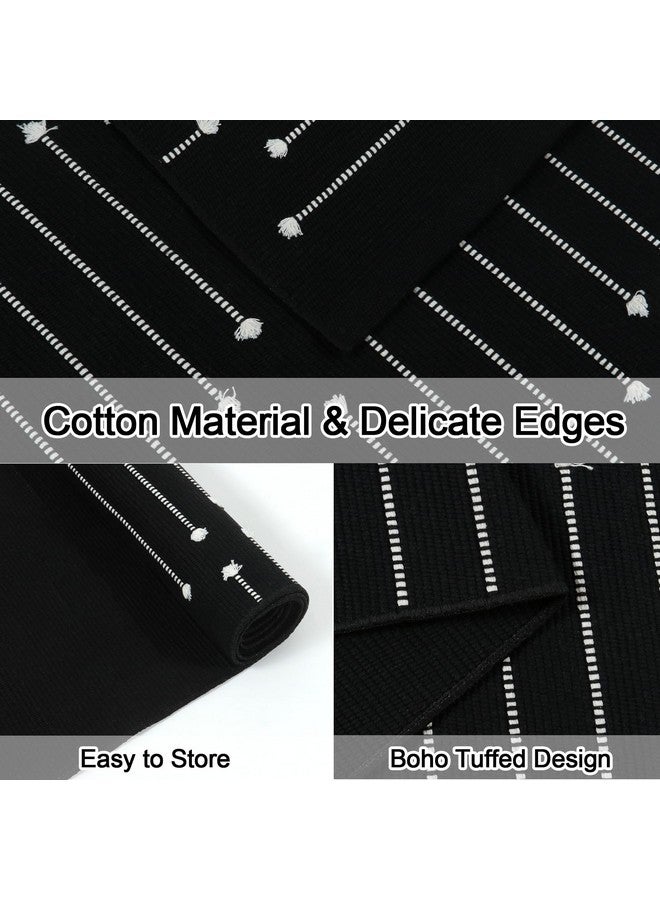 LIVEBOX سجادة بوهو قابلة للغسل 2'x6' من لايف بوكس باللون الأسود للممر، سجادة داخلية مصنوعة من القطن للنوافذ المدخلية، مناسبة للمطبخ وغرفة الغسيل والحمام - Image 4