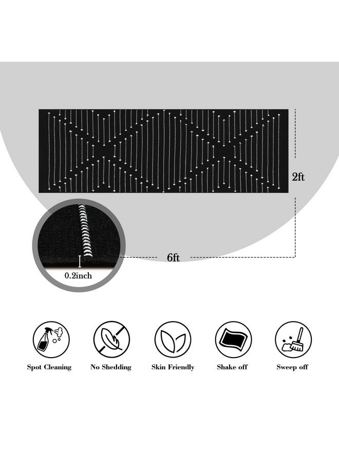 LIVEBOX سجادة بوهو قابلة للغسل 2'x6' من لايف بوكس باللون الأسود للممر، سجادة داخلية مصنوعة من القطن للنوافذ المدخلية، مناسبة للمطبخ وغرفة الغسيل والحمام - Image 3