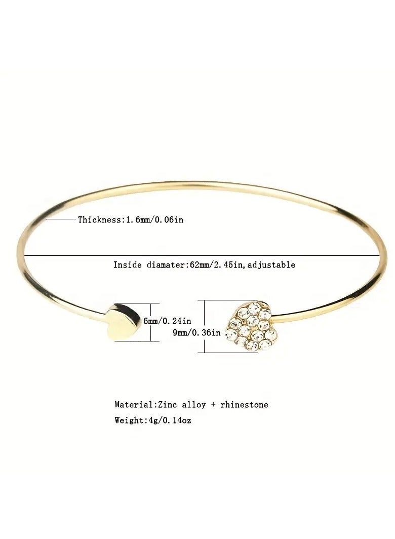 Goolsky سوار مفتوح على شكل قلب بأسلوب مينيماليستي للنساء، مزين بأحجار الراين المتلألئة، ويتميز بزخارف مجوهرات مصنوعة يدويًا (قد يختلف عدد الألماس الصناعي). - Image 5