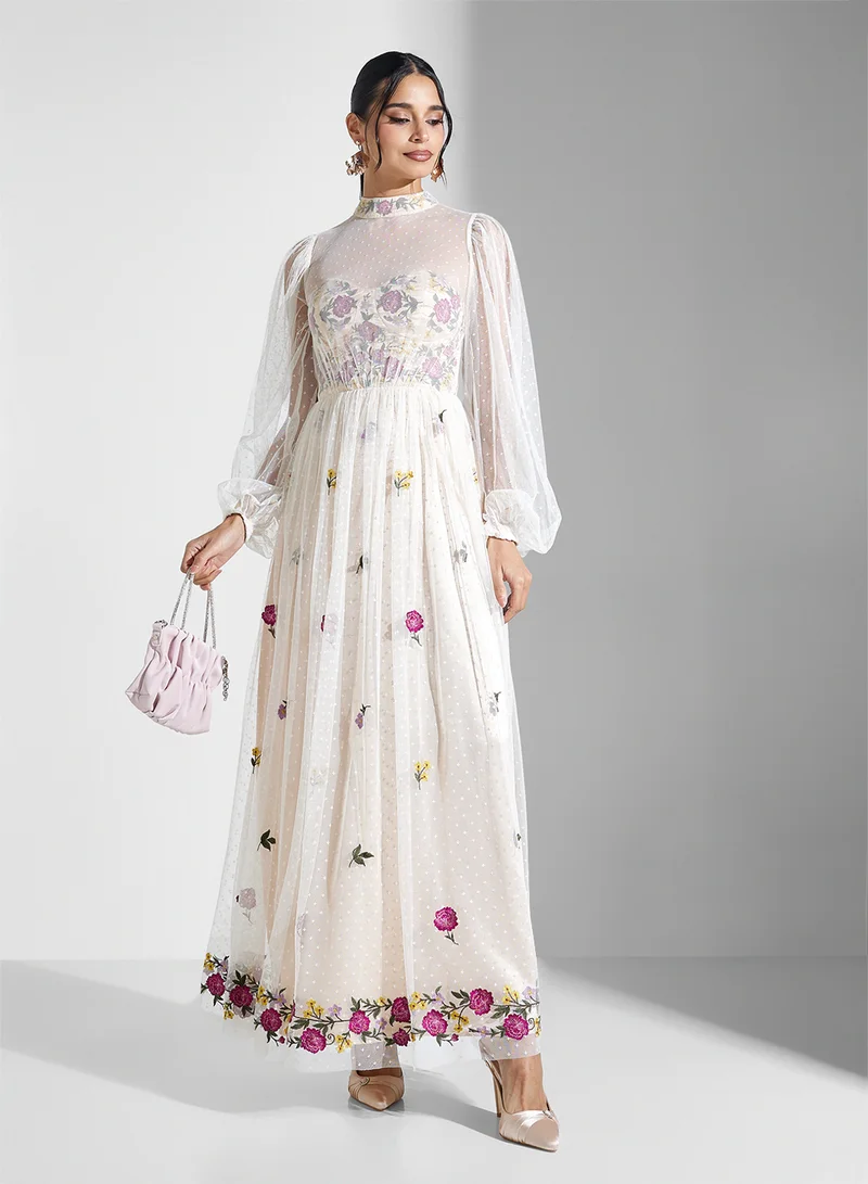 Frock and Frill Floral Tulle Maxi Dress