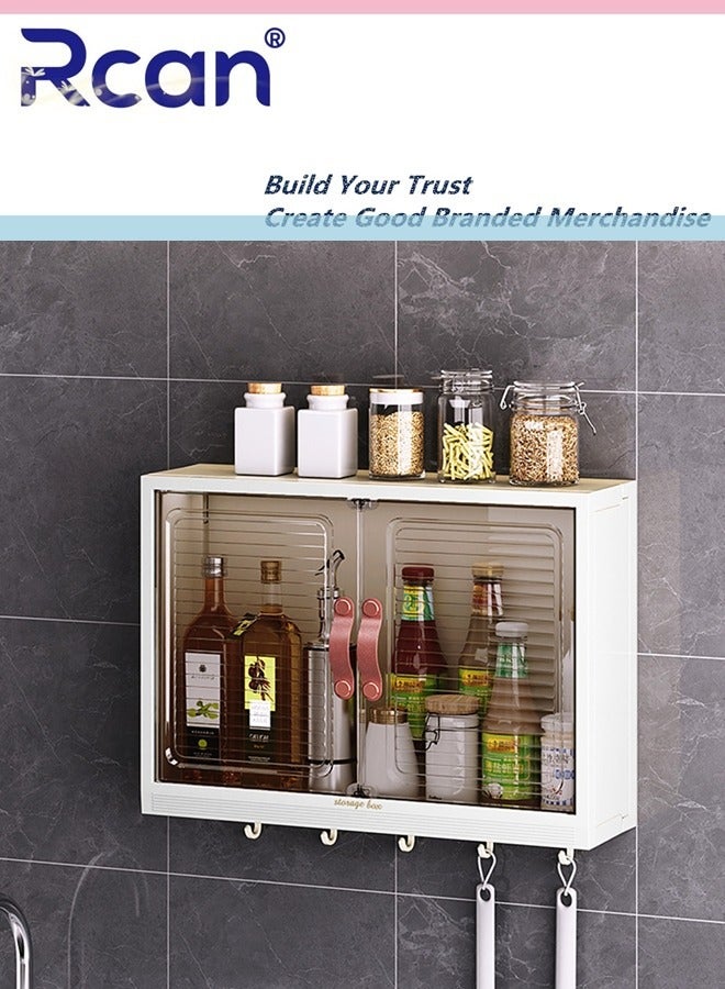 ركان خزانة حائط للحمام بخمسة خطافات وأبواب مزدوجة، منظم لتخزين مستحضرات التجميل، رف تخزين فوق المرحاض، خزانة أدوية مثبتة على الحائط، خزانة مطبخ لتوفير المساحة - Image 2