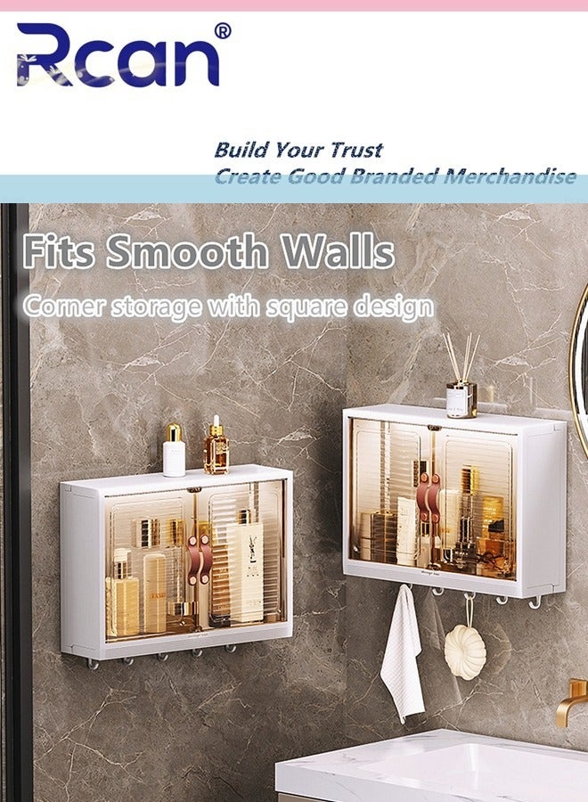 ركان خزانة حائط للحمام بخمسة خطافات وأبواب مزدوجة، منظم لتخزين مستحضرات التجميل، رف تخزين فوق المرحاض، خزانة أدوية مثبتة على الحائط، خزانة مطبخ لتوفير المساحة - Image 3