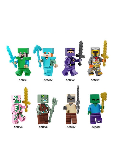 8-Piece Set Of Minecraft Series Warrior Building Block Figures, Minecraft Series Guardian Building Blocks, Children's Educational Assembly Toys