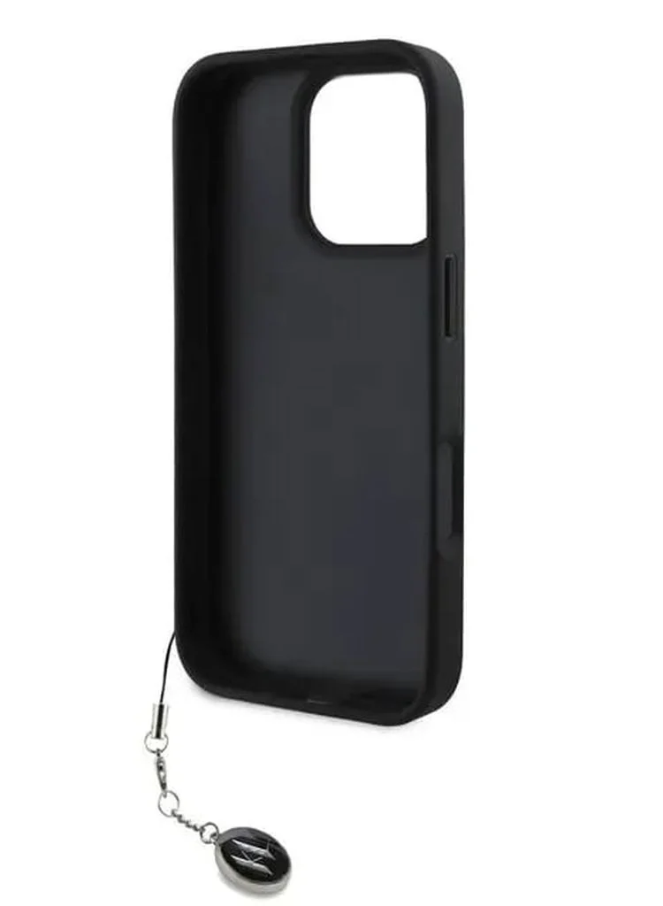 كارل لاغرفيلد جراب صلب من جلد سافيانو مع شعار ممدود لهاتف iPhone 16 Pro Max/ واقي كاميرا الكمبيوتر/ شعار Karl Diamond/ خفيف الوزن - أسود